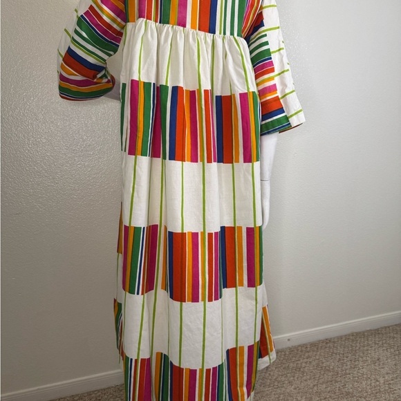 1970s Marimekko Liidokki Rainbow Striped Kaftan Dress Vintage Size small - Picture 9 of 17